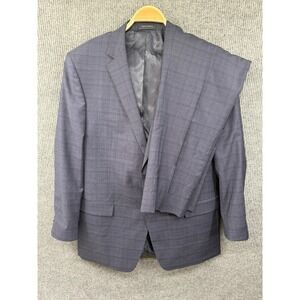 Windowpane Reda 1865 Wool 2‎ Piece Suit 48L/43L Blue Black Modern Fit